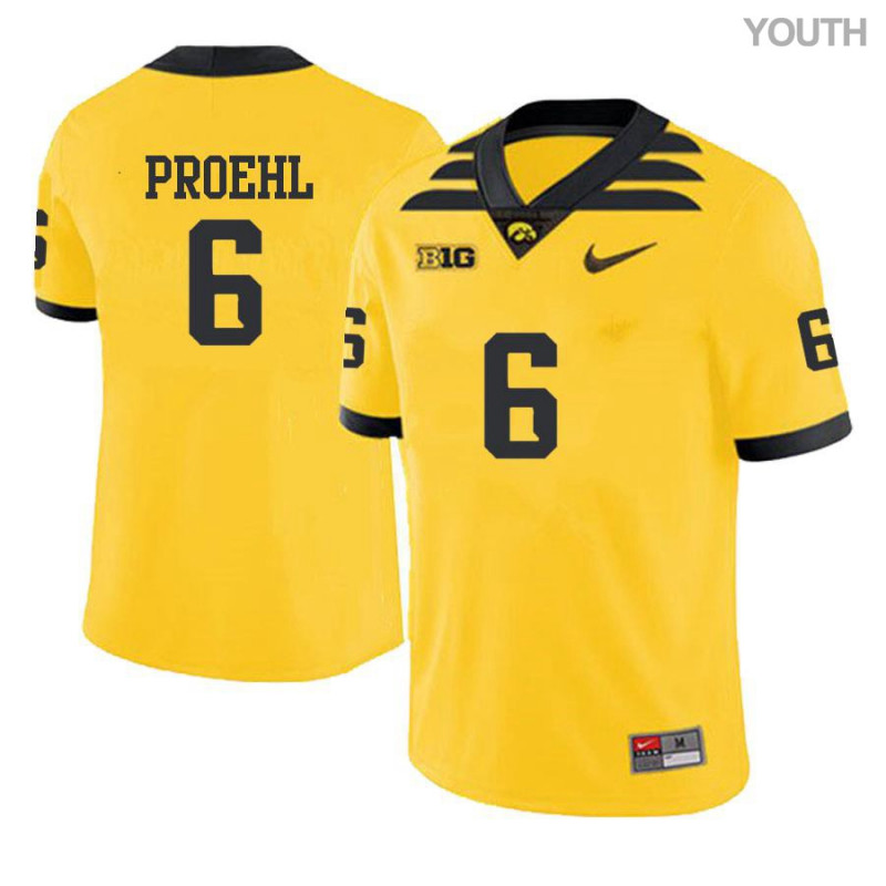 Youth Iowa Hawkeyes NCAA #6 Josh Proehl Yellow Authentic Nike Alumni Stitched College Football Jersey ZH34E14PI
